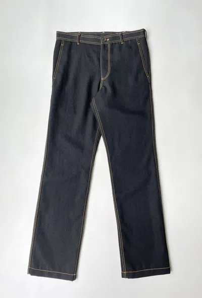 Pre-owned Comme Des Garçons Contrast Stitch Wool Trousers In Black/yellow