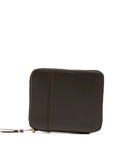Comme Des Garçons Contrast-stitch Leather Wallet In Brown