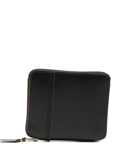 Comme Des Garçons Contrast-stitch Zip-around Wallet In Black