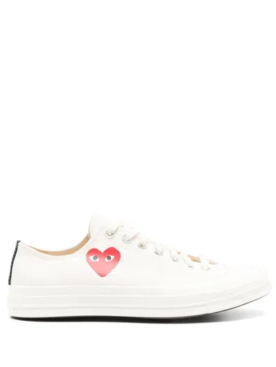 Comme Des Garçons Converse Chuck Tailor Red Heart Low Top Sneakers In White