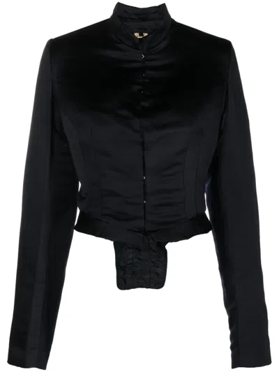 Comme Des Garçons Corset-style Satin Cropped Jacket In Blue
