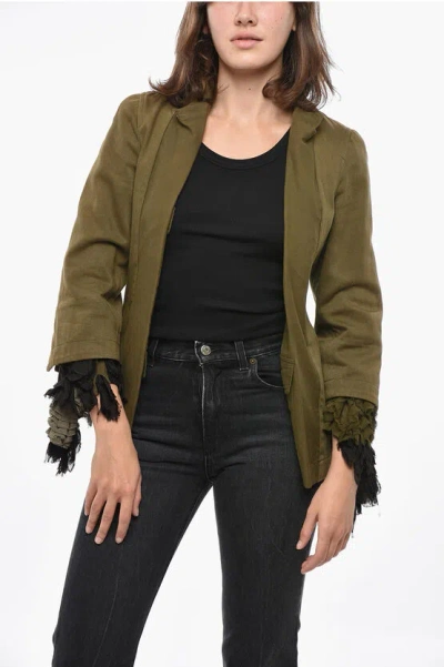 Comme Des Garçons Cotton Blazer With Ruffle Detail In Green