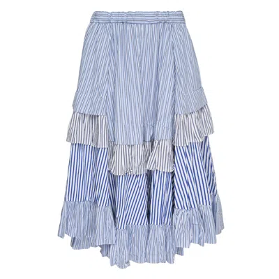 Comme Des Garçons Cotton Broad Stripe Skirt In Blue
