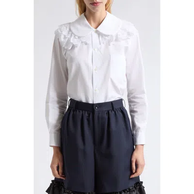 Comme Des Garçons Cotton Broadcloth Shirt With Lace Ruffles In White