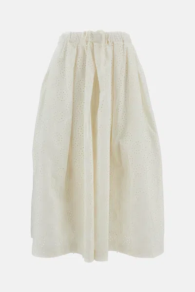 Comme Des Garçons Straight Midi Skirt Eyelet Design In White