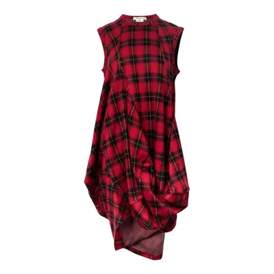 Comme Des Garçons Cotton Double Jacquard Check Dress In Red