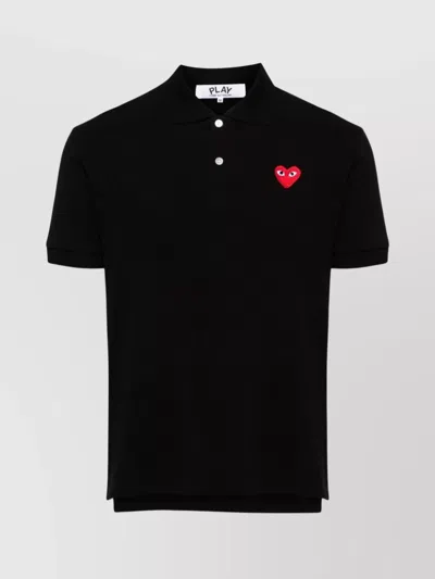 Comme Des Garçons Cotton Logo Polo Shirt With High-low Hem In Black