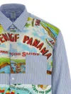 Comme Des Garçons Patterned Insert Cotton Poplin Shirt With Asymmetric Hem In Blue