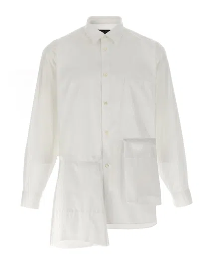 Comme Des Garçons Cotton Poplin Shirt With Asymmetrical Front Inserts In White