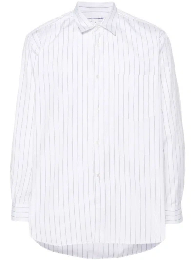 Comme Des Garçons Pinstriped Cotton Shirt In White