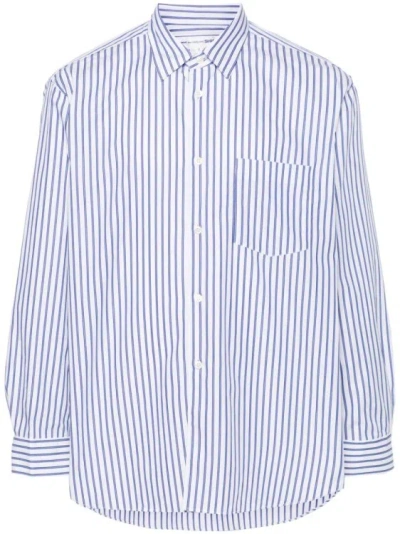 Comme Des Garçons Cotton Poplin Texture Vertical Striped Shirt In Blue