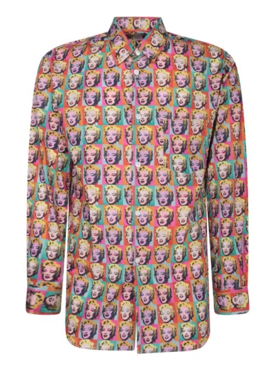 Comme Des Garçons Cotton Shirt With All-over Print In Multicolor