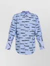 Comme Des Garçons Cotton Shirt With All Over Slogan Print In Blue