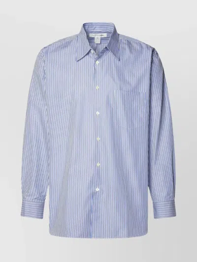 Comme Des Garçons Cotton Shirt With Long Sleeves And Striped Pattern In Blue