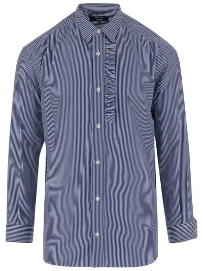 Comme Des Garçons Cotton Shirt With Striped Pattern In Blue