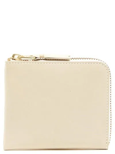 Comme Des Garçons Cowhide Zip Cardholder Card Case In Beige