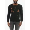 Comme Des Garçons Black Crew Neck Distressed Wool Pullover