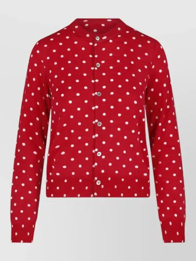 Comme Des Garçons Crew Neck Long Sleeve Polka Dot Top In Red
