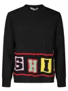 Comme Des Garçons Intarsia Knit Sweater With Colorful Lettering In Black