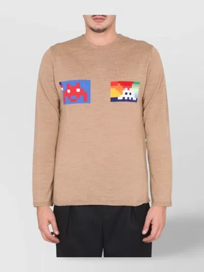 Comme Des Garçons Crew Neck Wool Jersey Sweater Graphic Design In Neutral