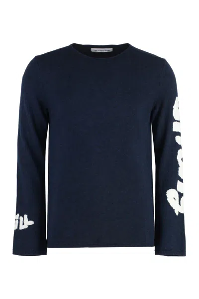 Comme Des Garçons Crew-neck Wool Sweater In Blue
