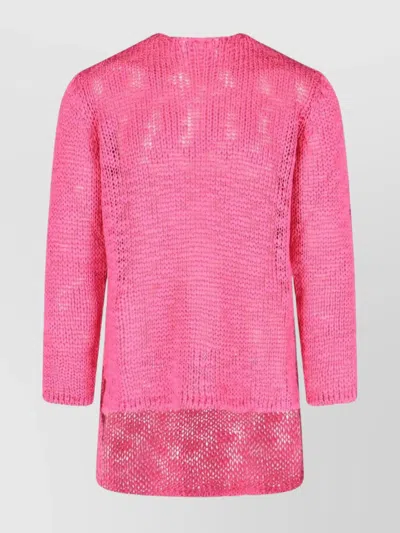 Comme Des Garçons Crewneck Knit Longline Sheer Sweater In Pink