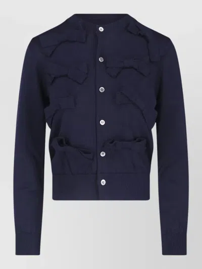 Comme Des Garçons Navy Bow Detail Button-down Cropped Sweater In Blue