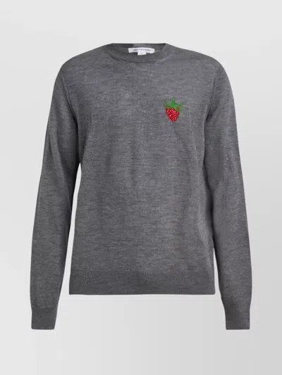 Comme Des Garçons Crewneck Wool Blend Sweater With Embroidered Detail In 1