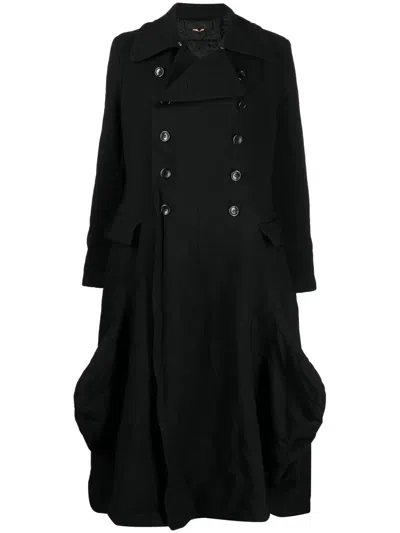 Comme Des Garçons Crinkled-finish Double-breasted Coat In Black
