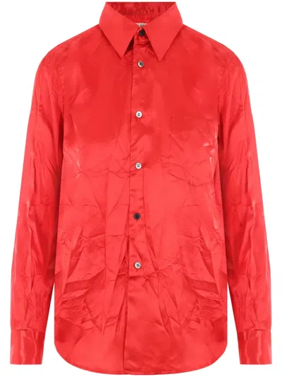 Comme Des Garçons Crinkled Long-sleeve Shirt In Red