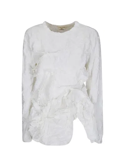 Comme Des Garçons Crinkled Ruffled Longsleeve Top In White