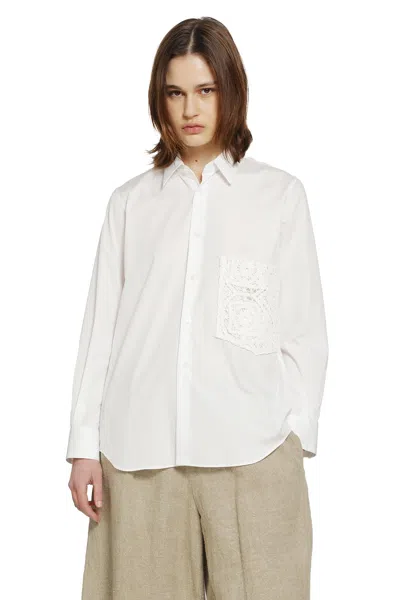 Comme Des Garçons Crochet Pocket Shirt In Cotton Poplin In White