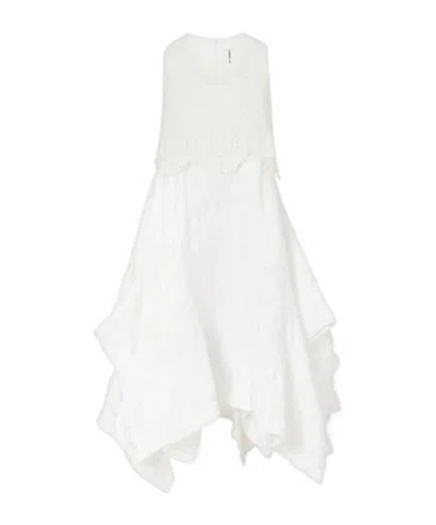 Comme Des Garçons Crochet-trimmed Cloqué Midi Dress In White