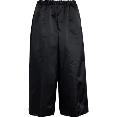 Comme Des Garçons Crop Satin Wide Leg Pants In Black