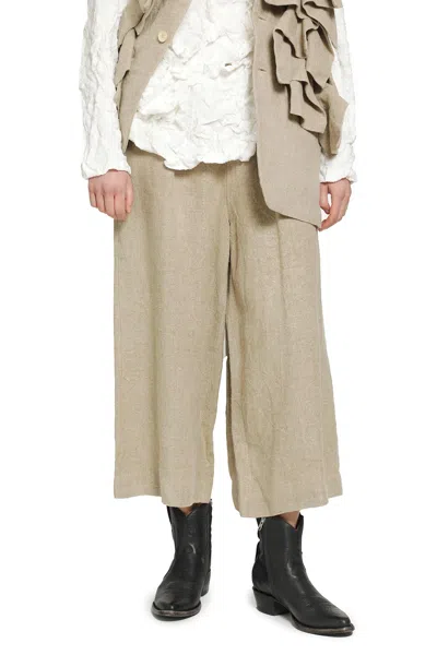 Comme Des Garçons Cropped Linen Pants In Sand