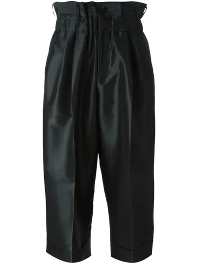 Comme Des Garçons High Waist Cropped Satin Silk Blend Trousers In Blue