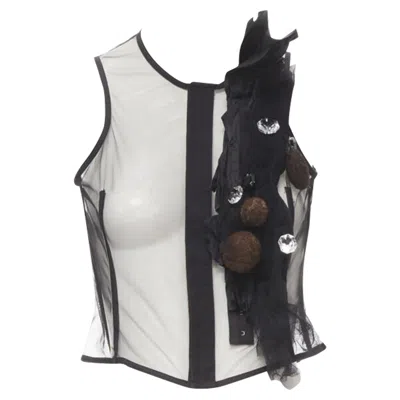 Pre-owned Comme Des Garçons Comme Des Garcons Crystals Felt Balls Sheer Vest In Black