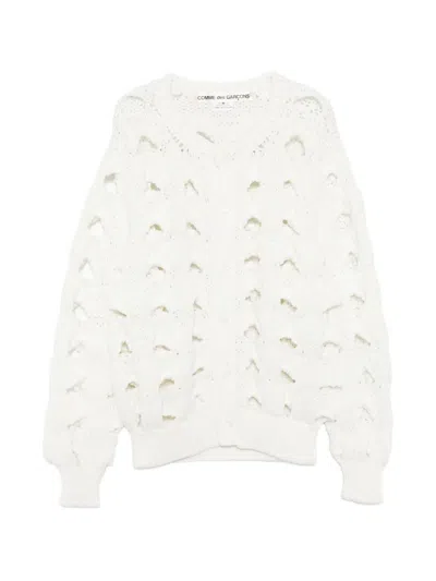 Comme Des Garçons Cut-out Chunky-knit Cardigan In White