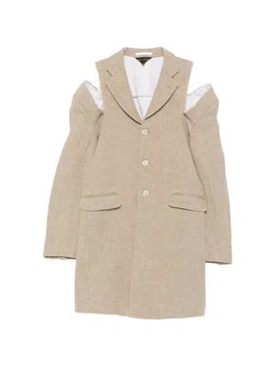 Comme Des Garçons Cut-out Frayed Coat In Neutral