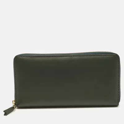 Pre-owned Comme Des Garçons Dark Green Leather Zip Around Wallet