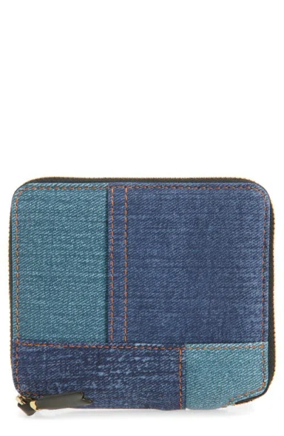 Comme Des Garçons Denim Patchwork Print Leather Wallet In Orange