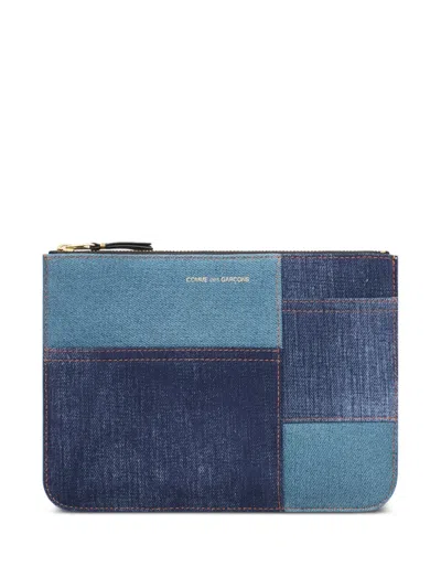 Comme Des Garçons Denim-print Patchwork Wallet In Blue
