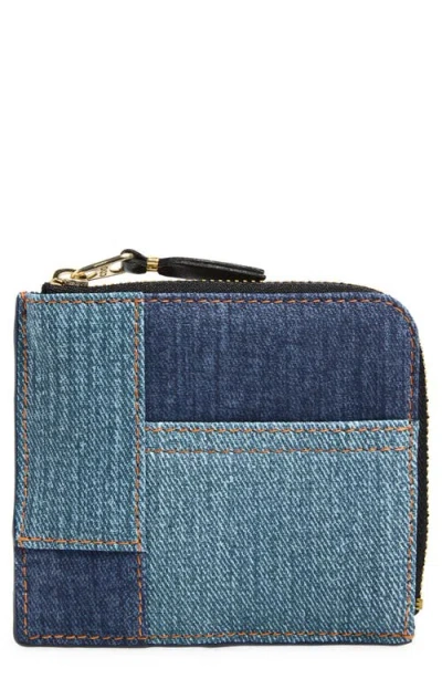 Comme Des Garçons Denim Print Pocket Half Zip Wallet In Blue