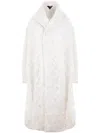 Comme Des Garçons Distressed-lace Long Coat In White