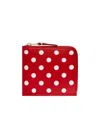Comme Des Garçons Leather Polkadot Wallet With Zipper In Red