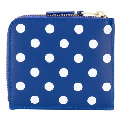 Comme Des Garçons Dots Printed L-shape Zip Wallet In Blue