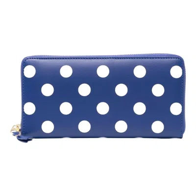Comme Des Garçons Dots Printed Long Wallet In Blue
