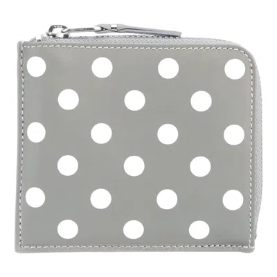 Comme Des Garçons Dots Printed L-shape Zip Wallet In Gray