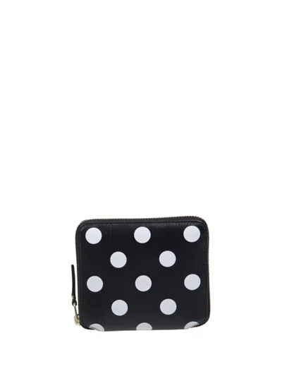 Comme Des Garçons Dots Printed Small Zip Around Wallet In Black