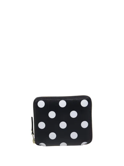 Comme Des Garçons Dots Printed Small Zip Around Wallet In Black